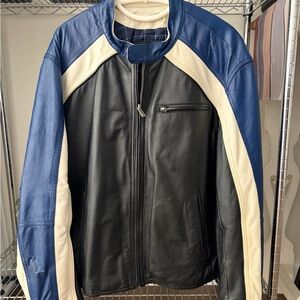 Wilson’s Vintage Men's Black and Blue Leather Jacket XL